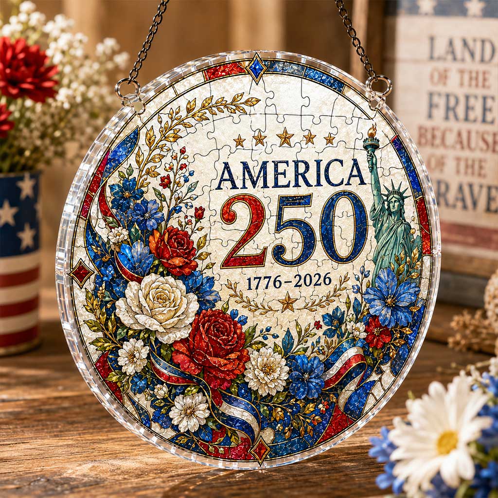 America 250th Anniversary Acrylic Puzzle Hanging Ornament | 1776–2026 Patriotic Window Suncatcher Decor