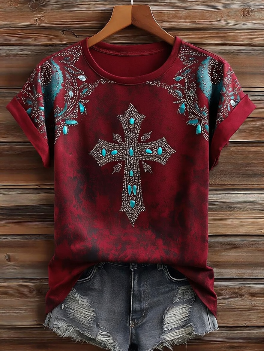 Women'S Casual Retro Faith Printed Short Sleeved T-Shirt