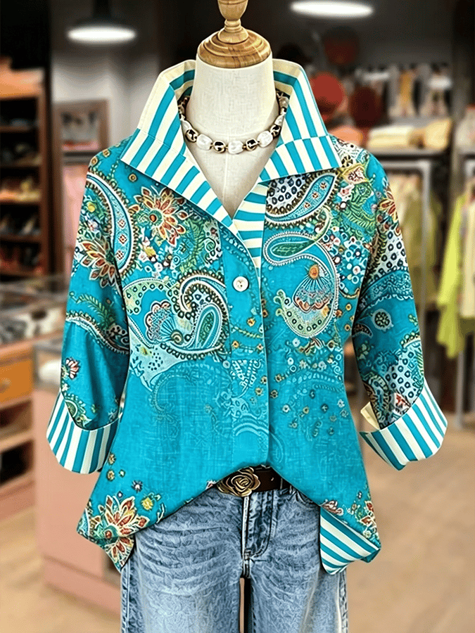 Damen Freizeit Retro-Print-Oberteil