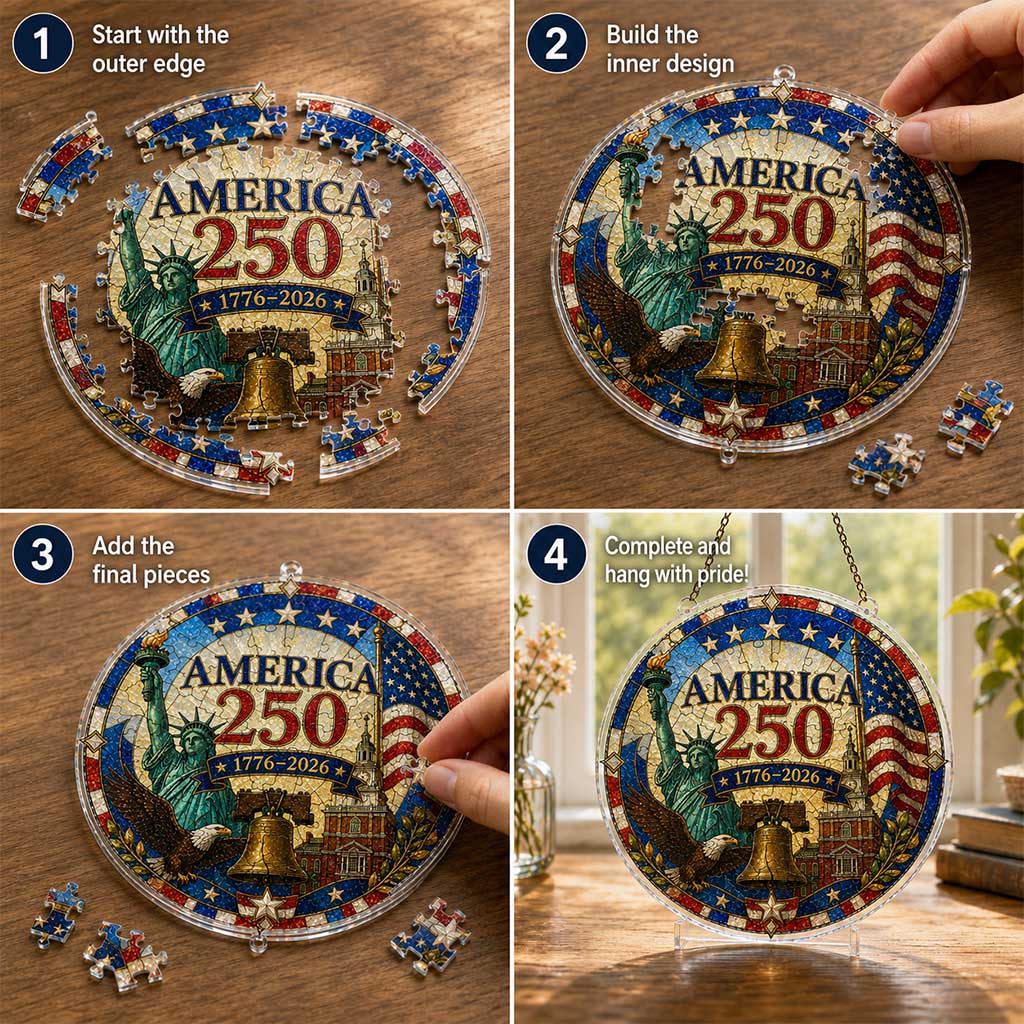 America 250 Acrylic Puzzle Hanging Ornament – 1776–2026 Patriotic Suncatcher Window Decoration