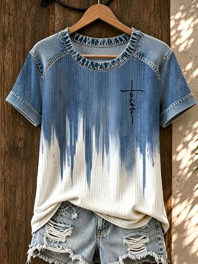 Women's Casual Waffle Print Knit T-shirt