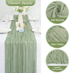 10 ft Sage Green Cheesecloth Table Runner for Weddings