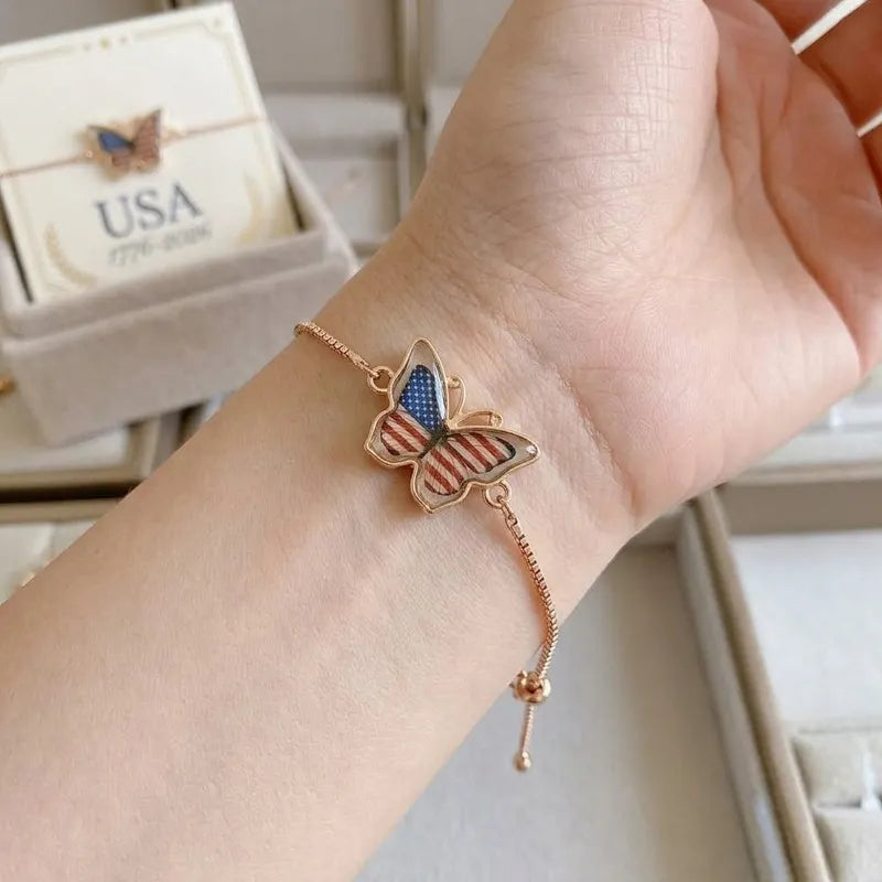 U.S. 250th Anniversary Butterfly Bracelet: Gold-tone Resin Pendant