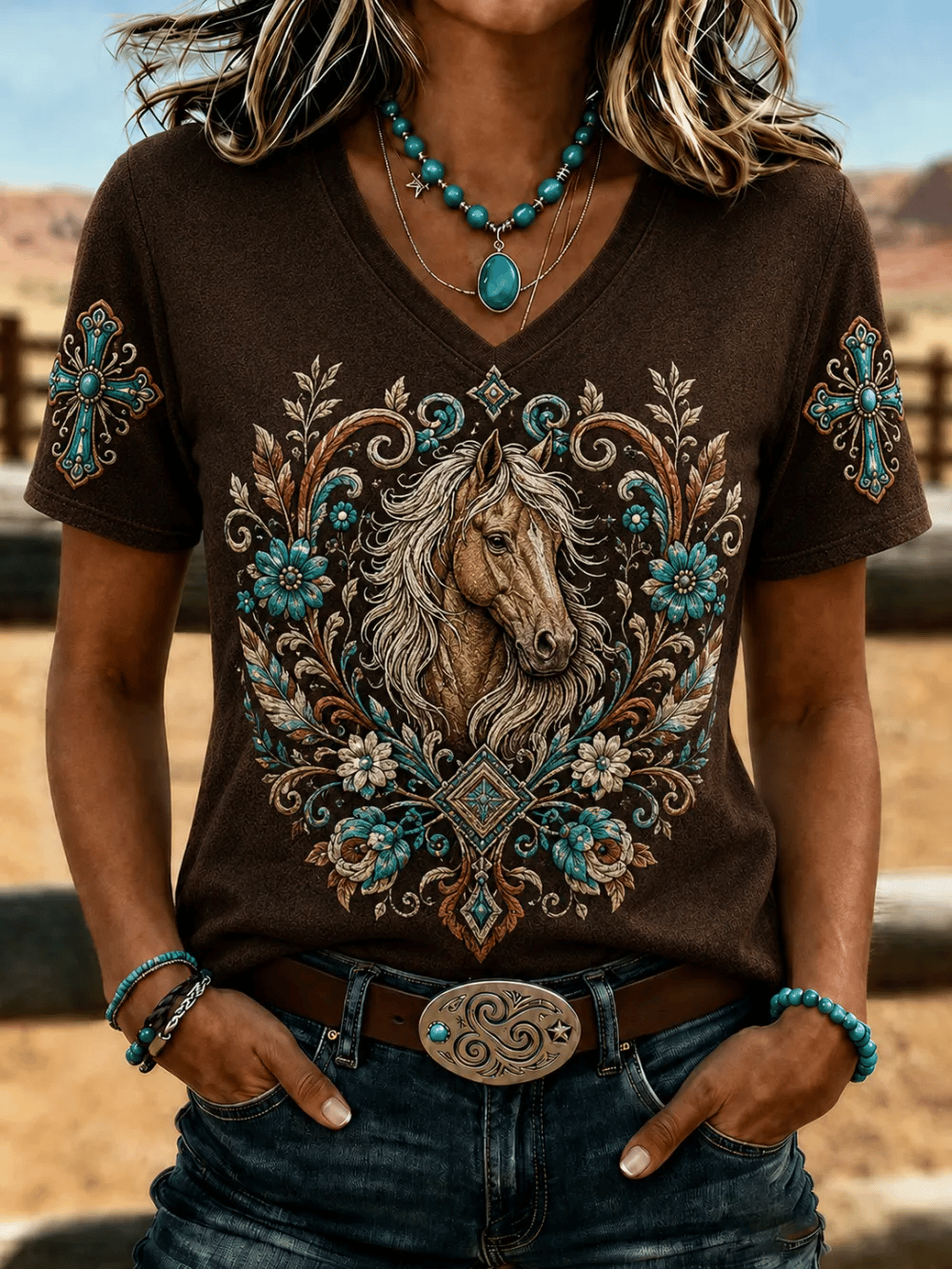 Western T-Shirts für Damen mit Glaubens-Print
