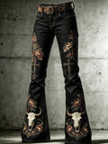 Damen Retro Western Stil Kunstdruck Schlaghose