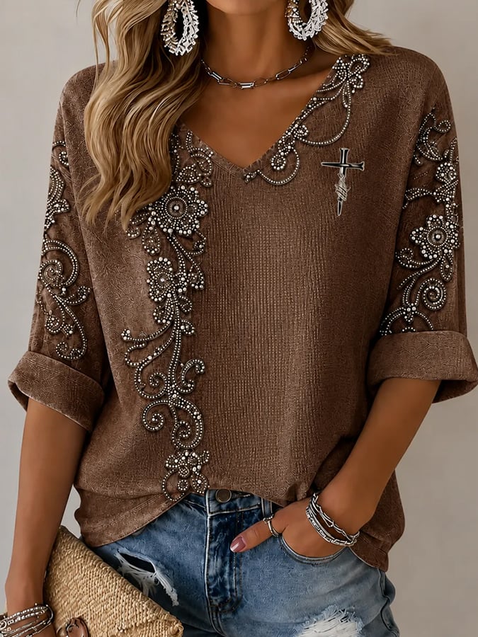 Women's  Retro Western-Style Faith Print T-shirt