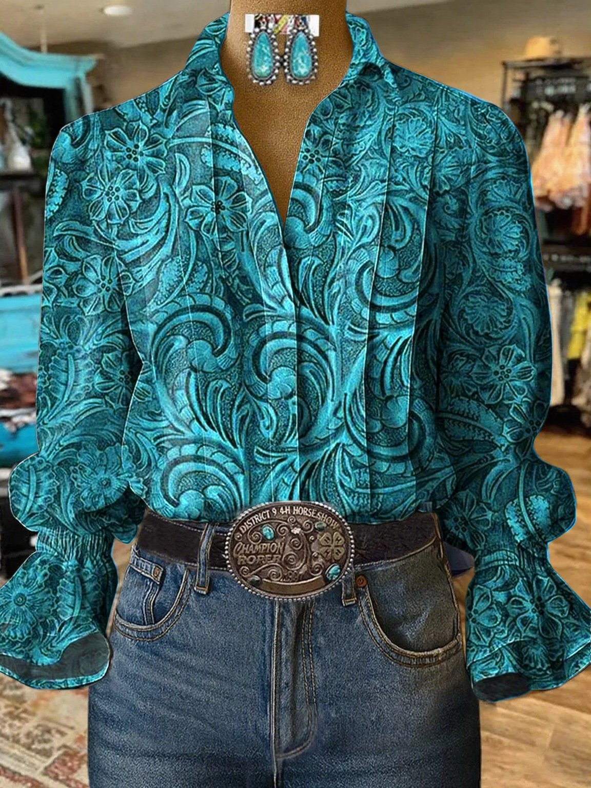 Chemise fleurie western vintage pour femme