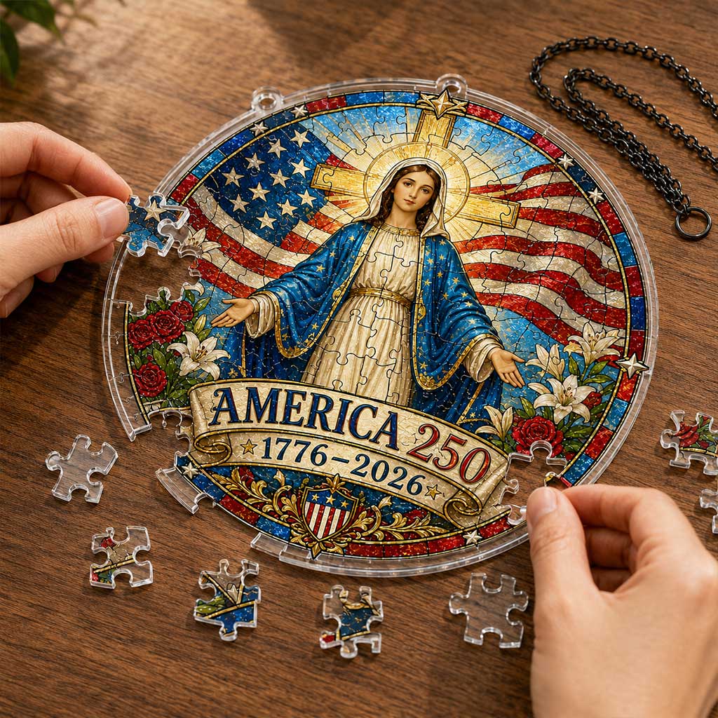 America 250 Virgin Mary Acrylic Puzzle Hanging Ornament
