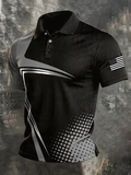 Herren Retro Patriot Farbblock Polo-Kragen Kurzarm