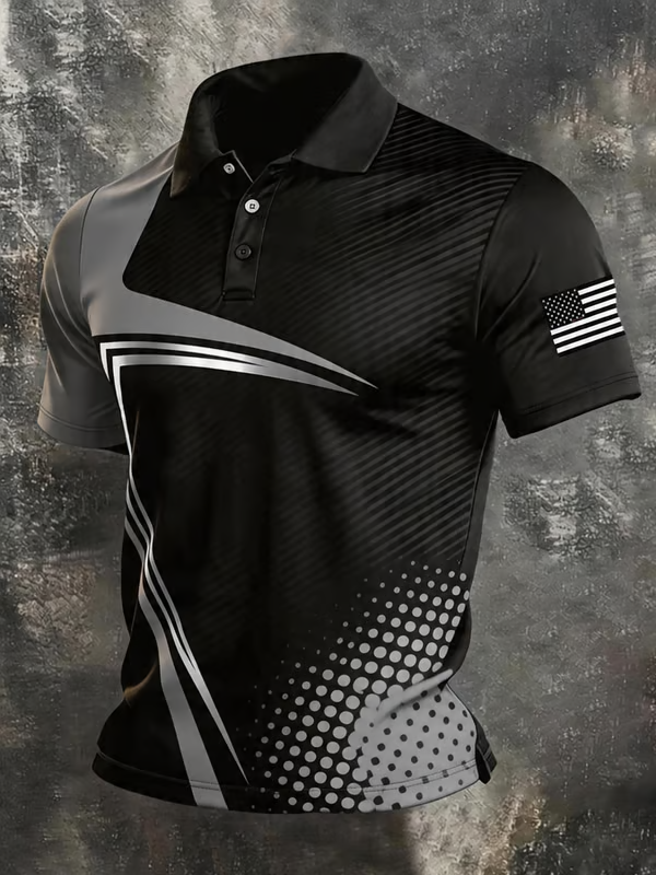 Herren Retro Patriot Farbblock Polo-Kragen Kurzarm