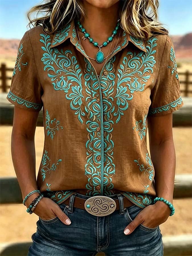 Women'S Casual Retro Print Shirt