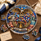 Ornement suspendu en acrylique – Puzzle pour le 250e anniversaire des États-Unis – Décoration de fenêtre patriotique avec aigle (1776-2026)