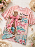Women's Retro I Can Do All Things Through Christ Who Strengthens Me Faith Print T-shirt