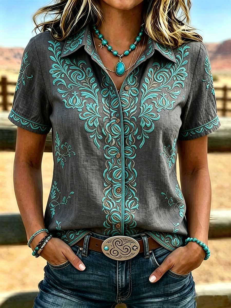 Women's Retro Ethnic Art Printed Shirt