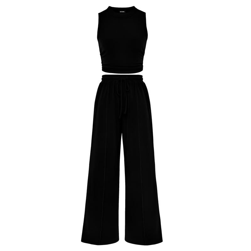 Ensemble crop top côtelé et pantalon large