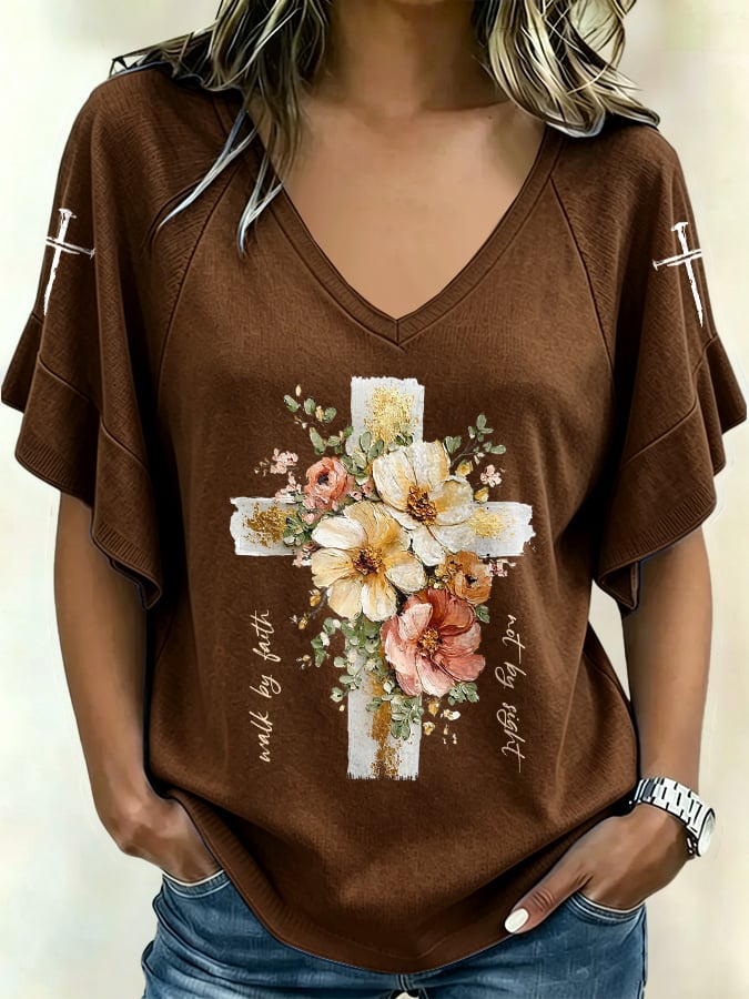 Women's Walk By Faith Not By Sight Print Casual T-shirt