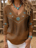 Damen-Oberteil mit Western-Ethno-Print