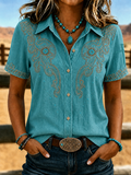 Women'S Western Style Retro Floral Cross Printed Shirt