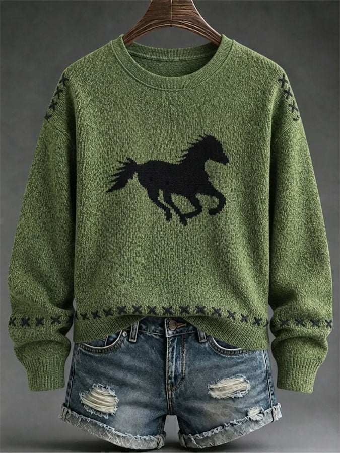 Damen Freizeit Langarm-Stricktop mit Aufdruck