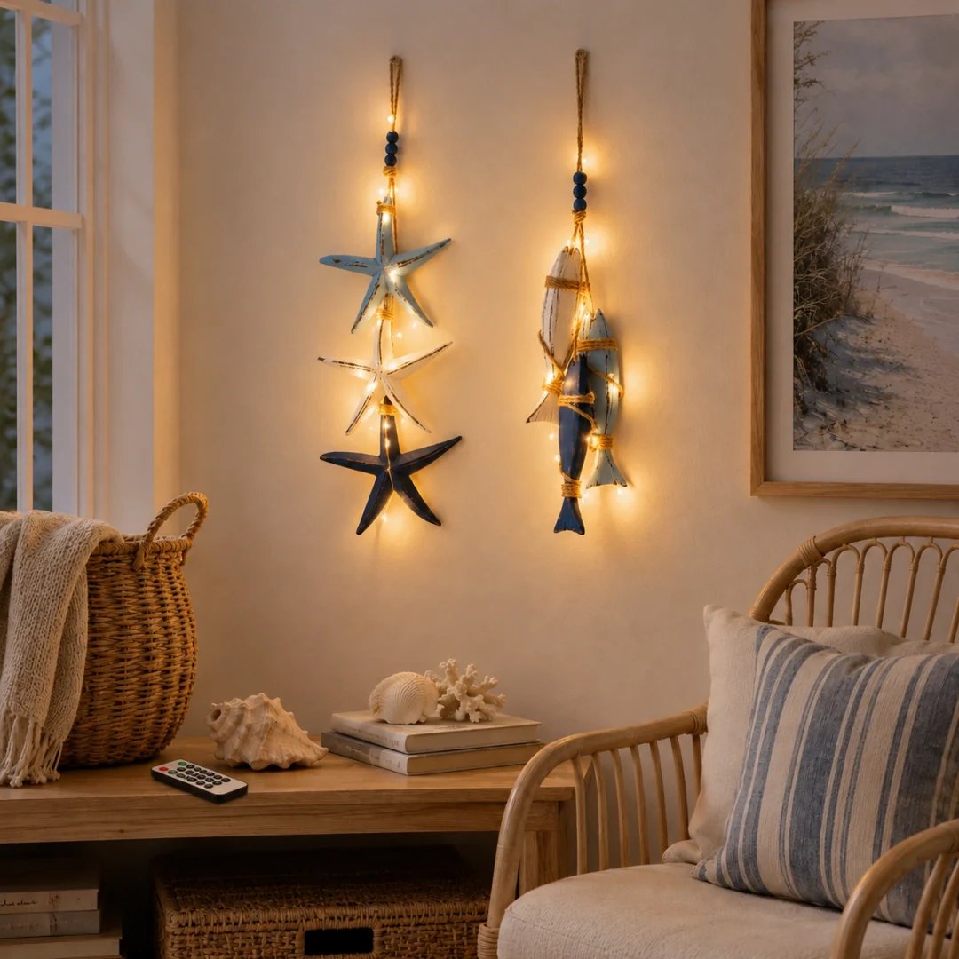 Coastal Wooden Hanging Ornament Lights