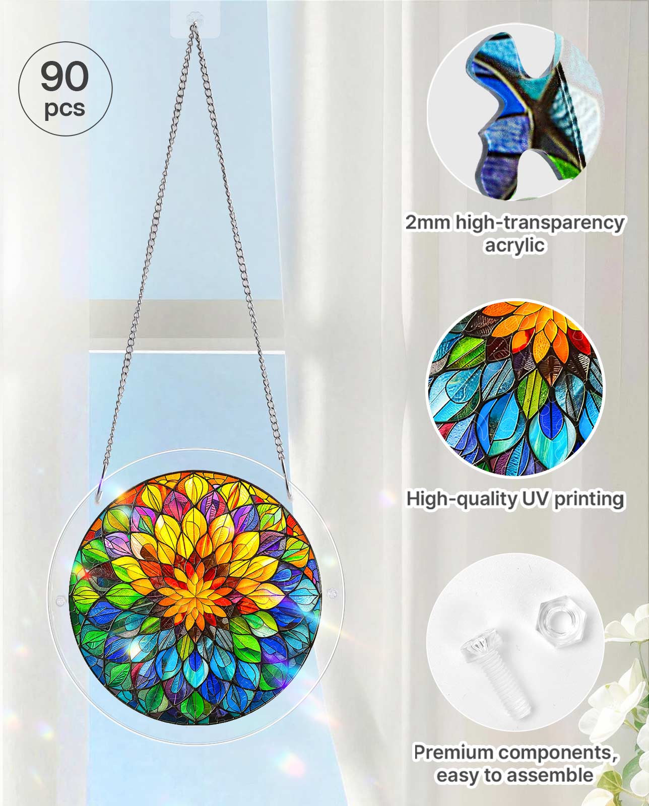 Acrylic Jigsaw Puzzle Suncatcher - Spectrum Bloom Mandala