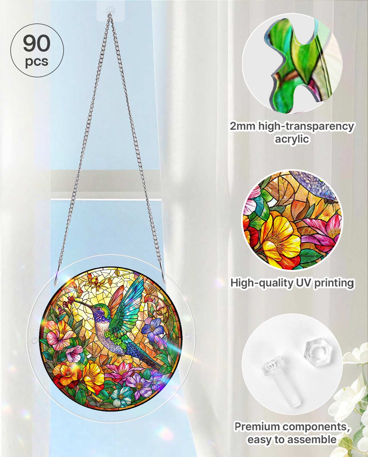 Acrylic Jigsaw Puzzle Suncatcher - Hummingbird Bloom