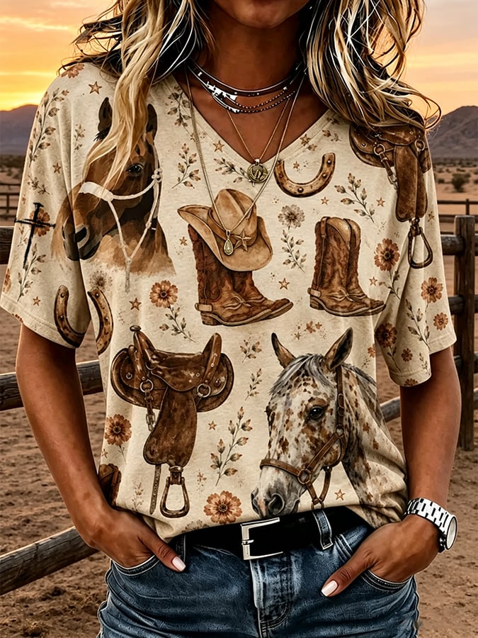 Damen T-Shirt mit lässigem Print und kurzen Ärmeln