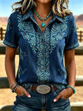 Damen Freizeit Retro Print Hemd