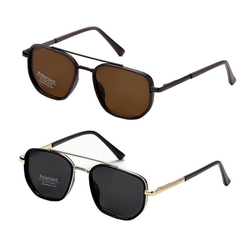 Lunettes de soleil polarisées géométriques pour hommes à double pont – Monture en métal style rétro