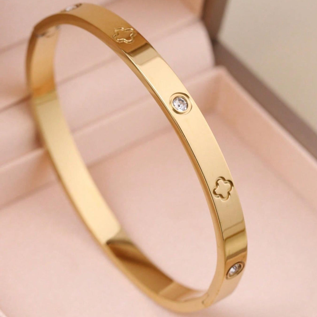 Ensemble de bracelets en acier inoxydable avec motif floral pour femme