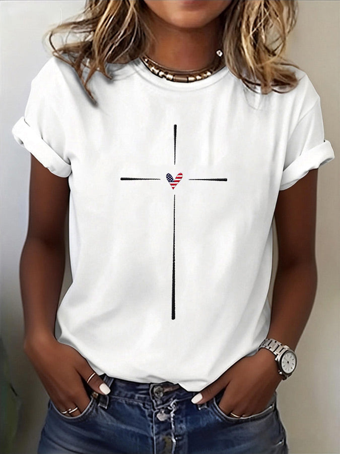 Damen Lässiges Patriotisches Glaube T-Shirt