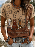 Damen T-Shirt mit Rundhalsausschnitt und Tiermotiv im Western-Stil