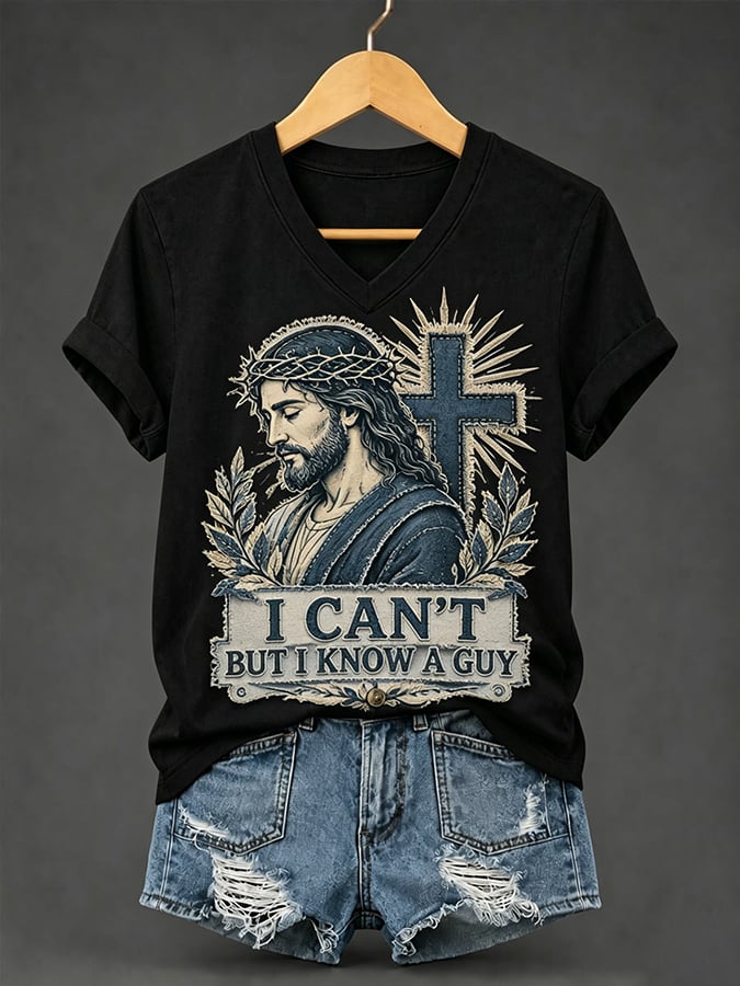 Women's Retro I Can’t  But I Know A Guy Faith  Print T-shirt