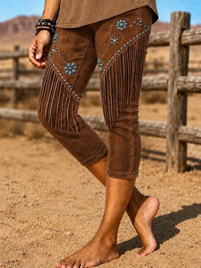 Damen Vintage Caprihose mit Quasten
