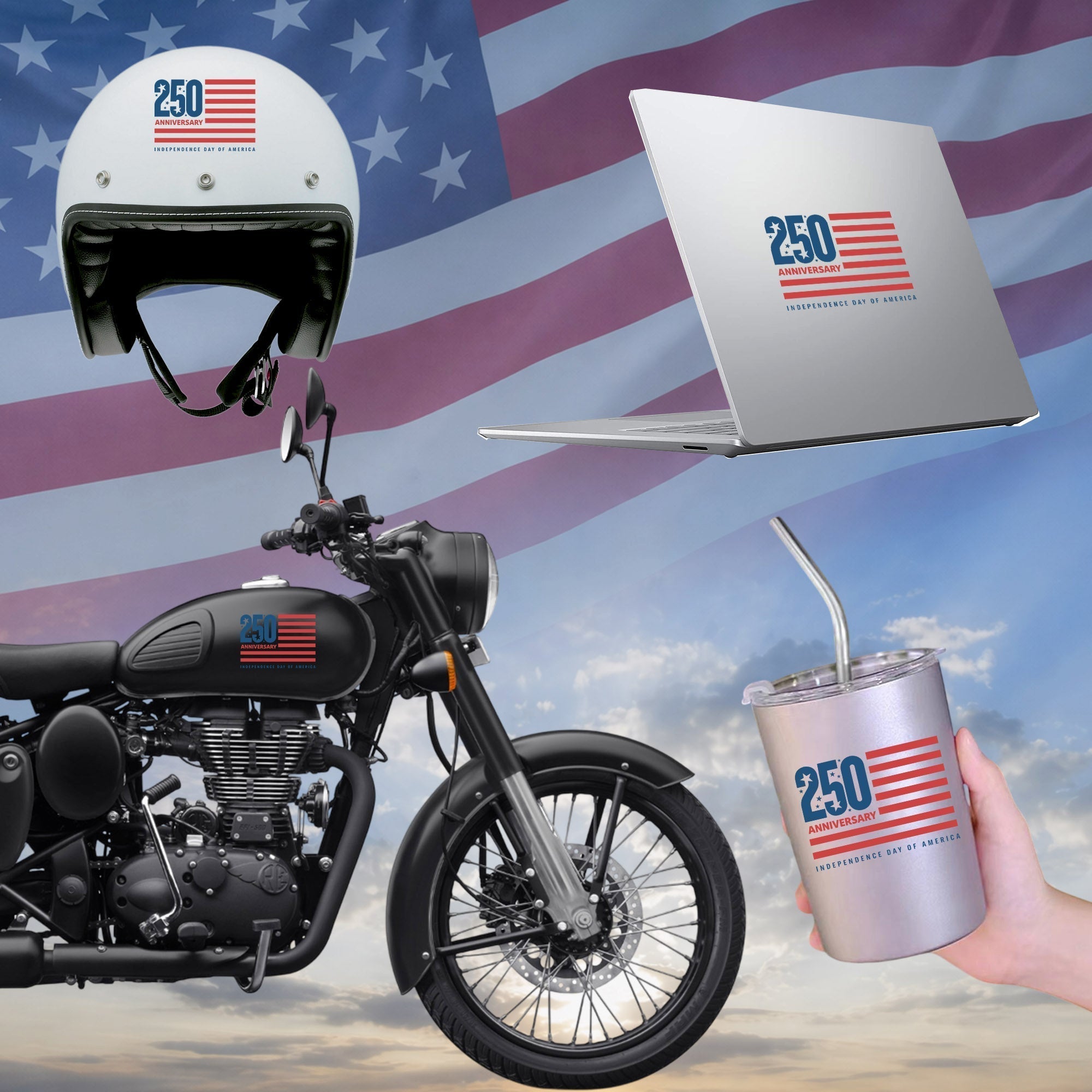 Independence Day 250th Anniversary Decal USA Flag Sticker 1776-2026