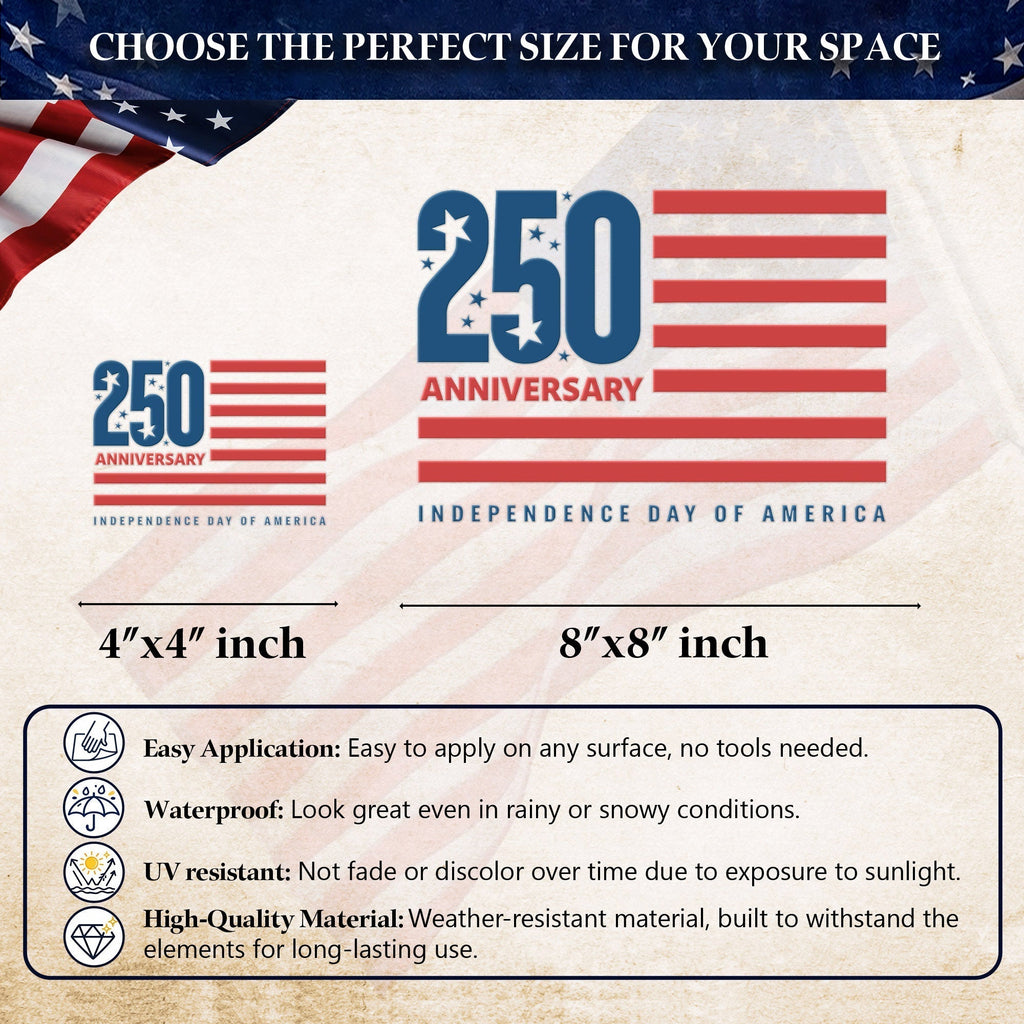 Independence Day 250th Anniversary Decal USA Flag Sticker 1776-2026