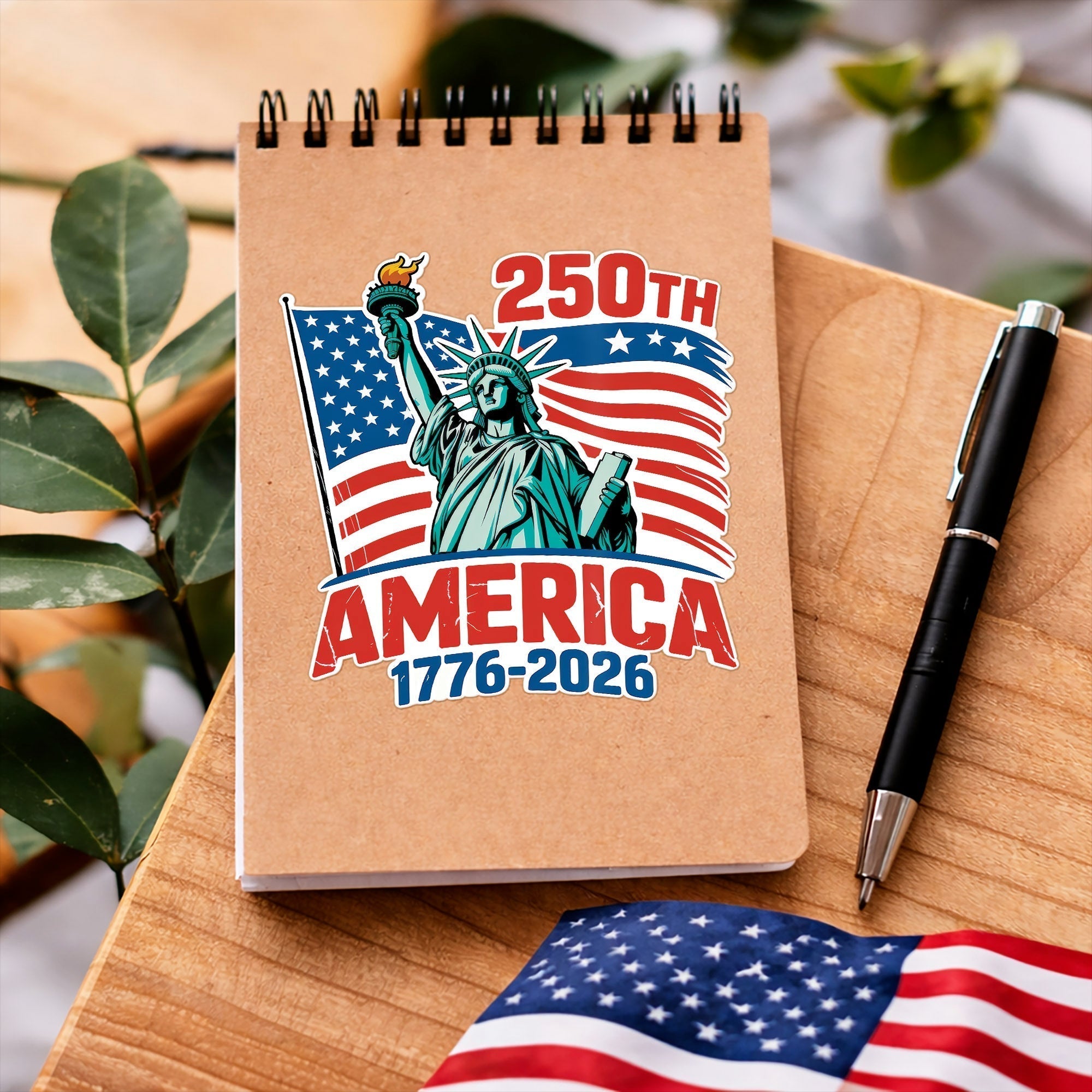 Autocollant Décoratif USA Drapeau Statue de la Liberté 250ème Anniversaire 1776-2026