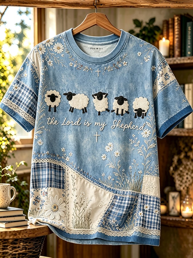 Women's Retro The Lord Is My Shepherd  Faith Print T-shirt