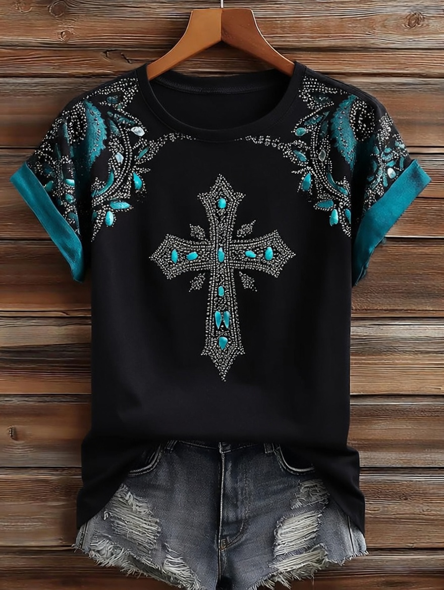 Women'S Casual Retro Faith Printed Short Sleeved T-Shirt