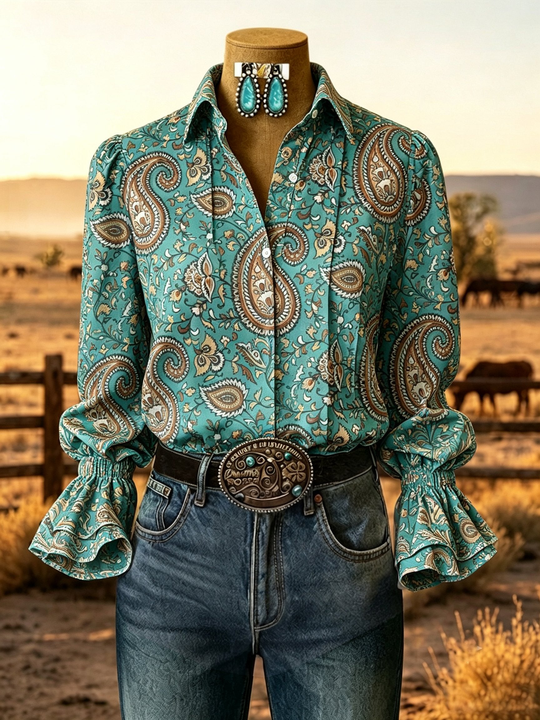 Westernbluse mit Vintage Blumenmuster für Damen
