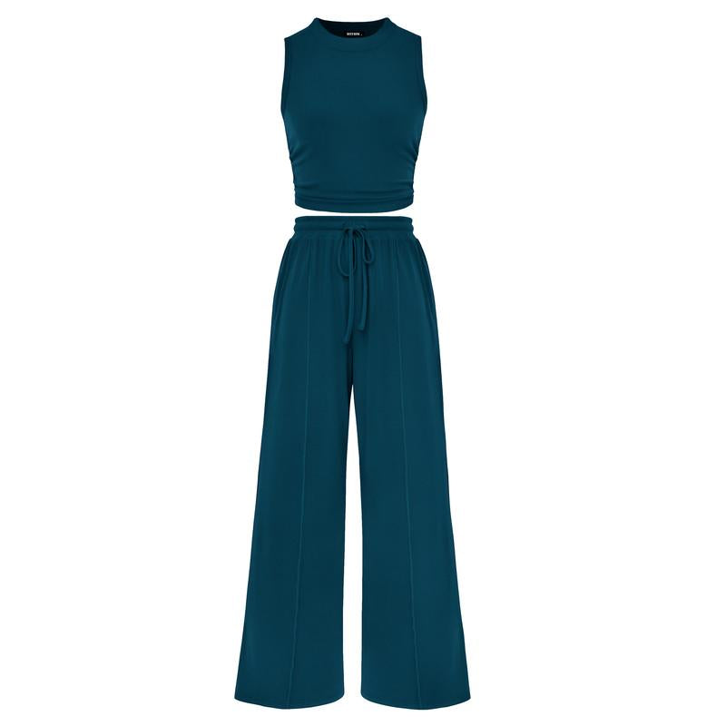 Ensemble crop top côtelé et pantalon large