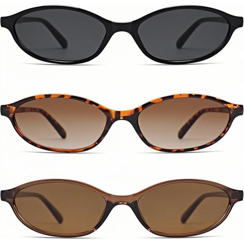 Lot de 3 lunettes de soleil ovales rétro Y2K pour femme – Lunettes de soleil fines années 90 avec protection UV