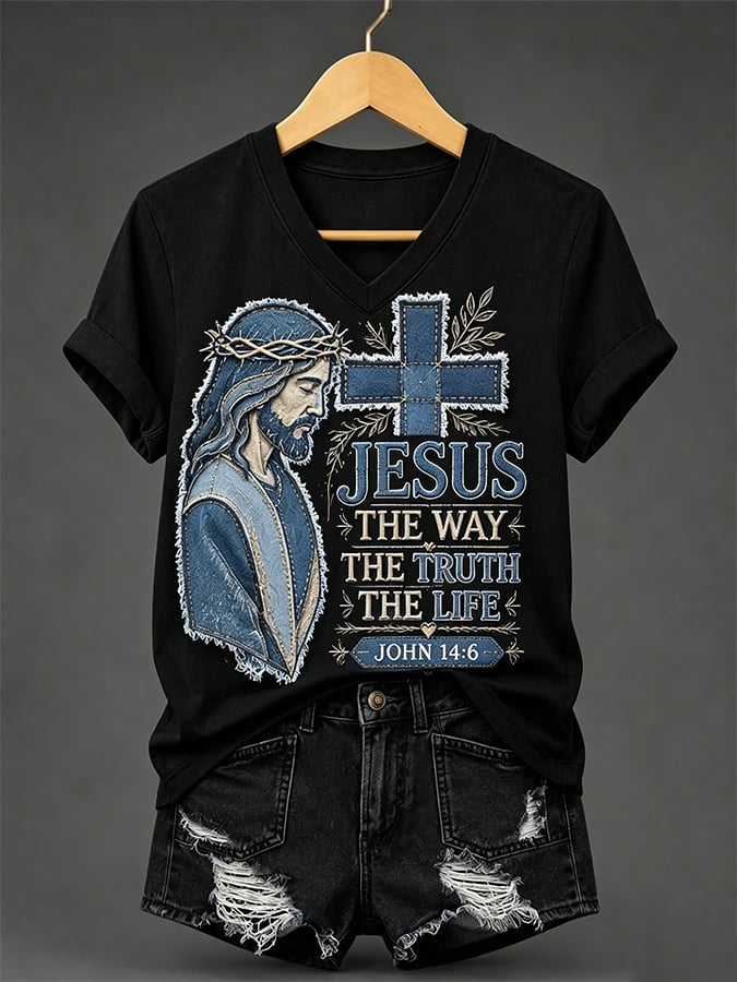 Women's Retro Jesus The Way The Truth The Life Faith  Print T-shirt