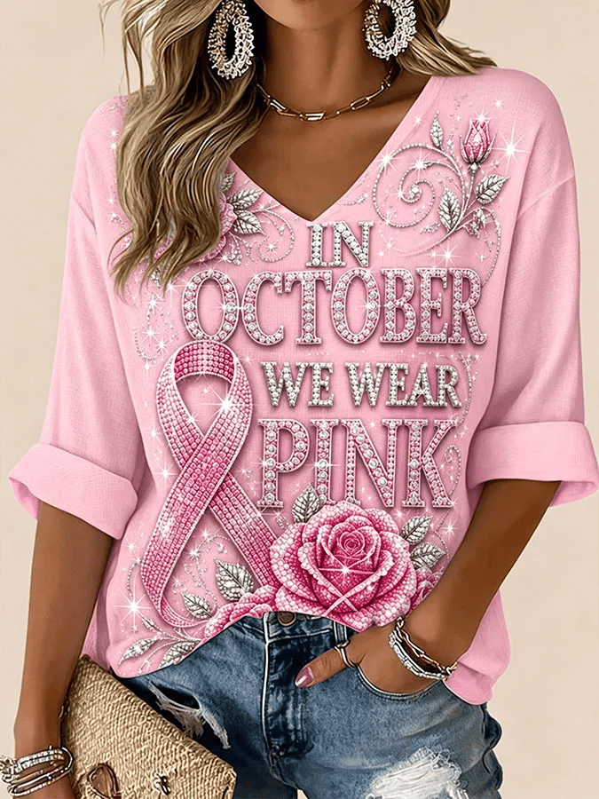 Women's Retro Breast Cancer Awareness Print Top