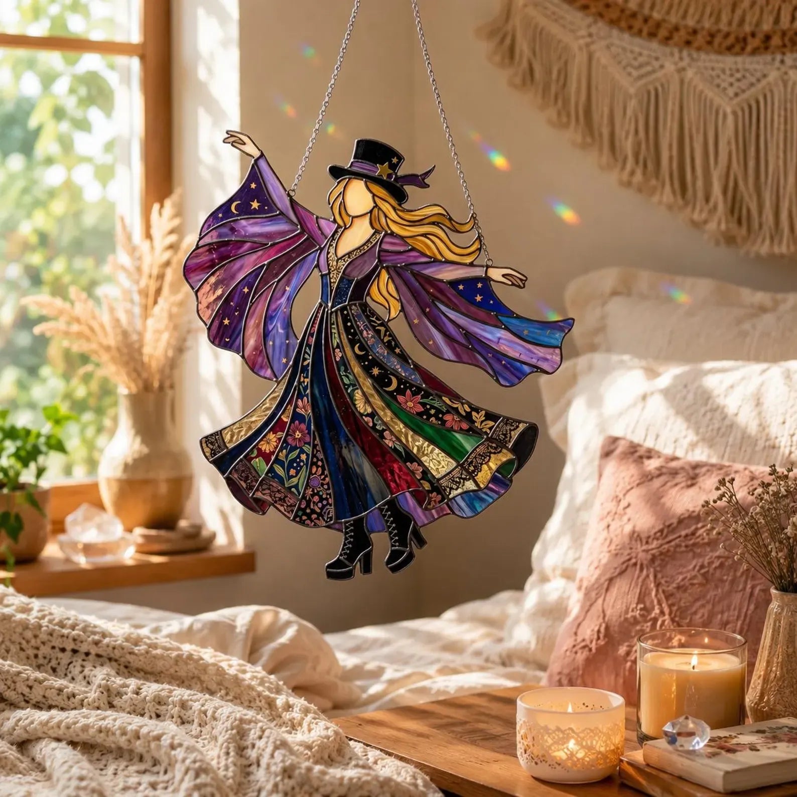 💥💃 Stevie Nicks 🤘 Handgemachter Buntglas-Sonnencatcher zum Drehen