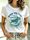 Women's Beach Vacation And Leisure  Sea Turtle When You Pass Through Deep Waters I Will Be With You Faith Printed T-Shirt