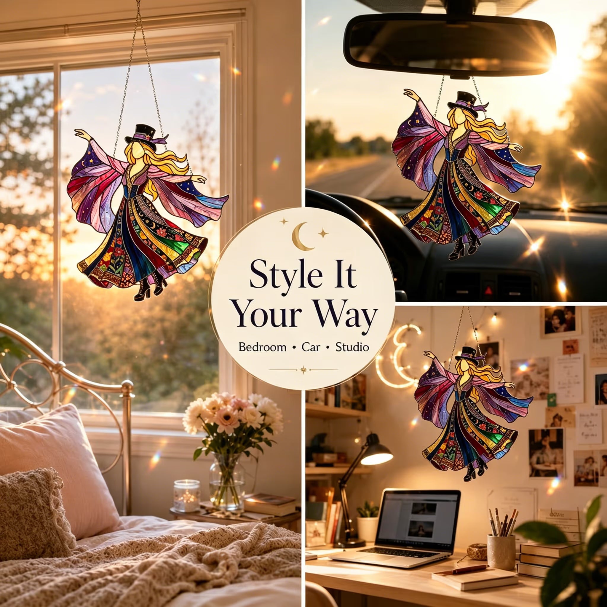 💥💃 Stevie Nicks 🤘 Handgemachter Buntglas-Sonnencatcher zum Drehen