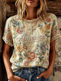Women's Casual Retro Print T-Shirt