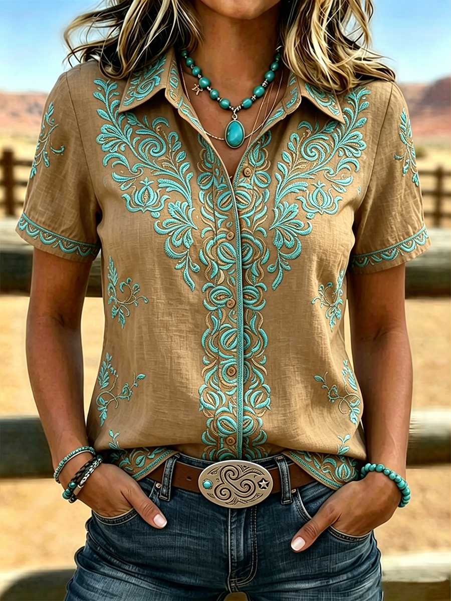 Women's Retro Ethnic Art Printed Shirt