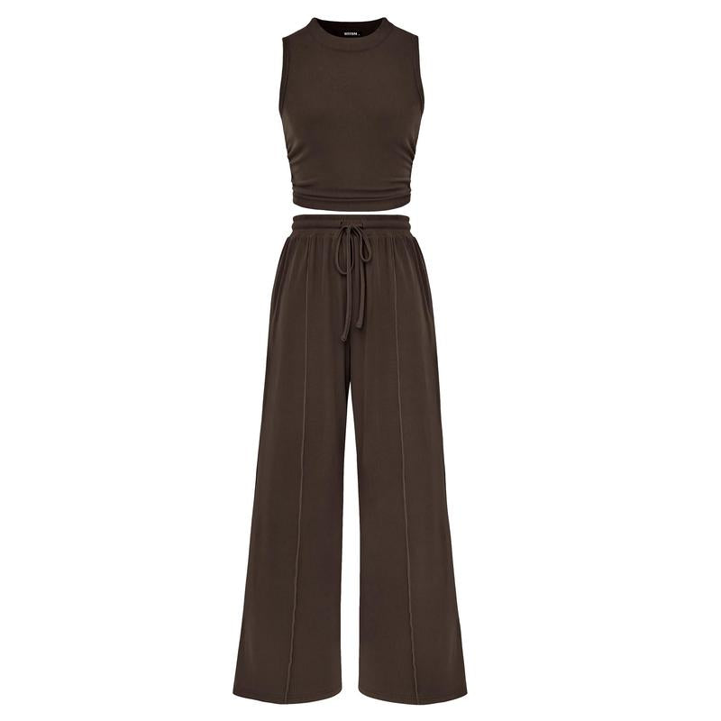 Ensemble crop top côtelé et pantalon large
